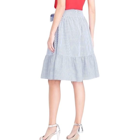 J Crew Factory Tie Waist Skirt 8 Striped Blue White - Picture 2 of 13
